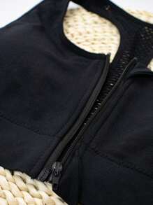 EMUPER 1pc Women's Black Zipper Padded Seamless Elastic Sports Bra - Black - View 7