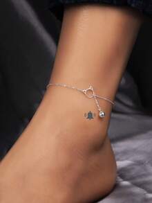 ELSEDES 1pc Fashionable Sweet Style S925 Silver Cat-Shaped Bell Anklet With Sound, Elegant And Charming For Women's Summer And Date Outfits Holiday - Silver - View 2