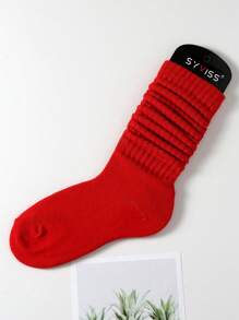 1 Pair Women's Korean Style Spring/Summer Cute Pile Socks, College Style Lolita All-Match/Plain Sport Socks, Solid Color Knee-High Socks (Without Sock Board), Fall Socks