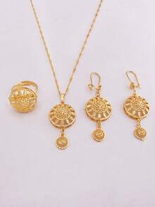 African Jewellery Sets Necklace Earrings Rings Set Gold Plated Jewelry Sets For Women Dubai Wedding Bridal Gifts - Gold - View 7