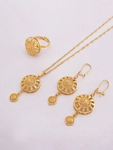 African Jewellery Sets Necklace Earrings Rings Set Gold Plated Jewelry Sets For Women Dubai Wedding Bridal Gifts - Gold - View 6