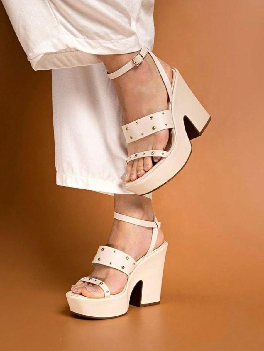 Women Heeled Sandals - Màu be - Xem 1