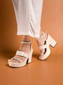 Women Heeled Sandals - Màu be - Xem 2