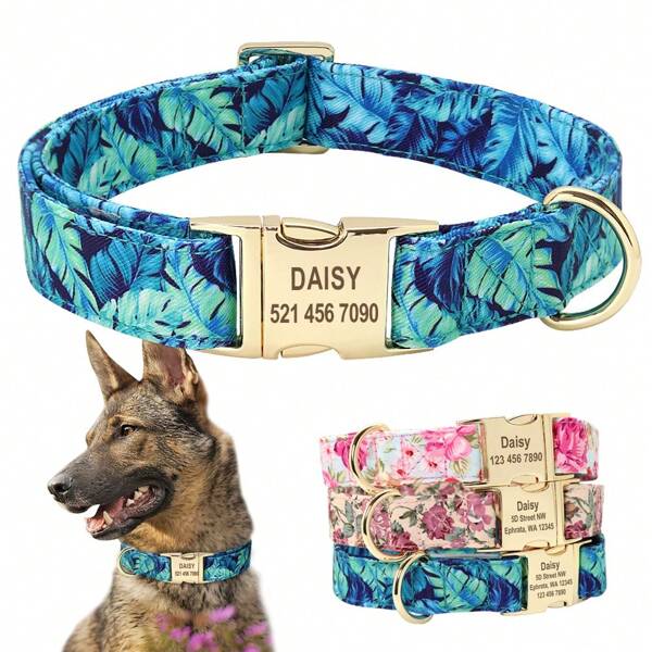 Personalized Flower Pet Collar With Printed Dog And Engraved Tag, Adjustable And Anti-Lost, Suitable For Small, Medium, And Large Dogs Ornamental,Engraved,Stainless,Sequins Stylish,Contracted,Fashion,Cute,Cuties,Colorful Unique,Customized Christmas Decor,Treasure Finds,Dog Name/ID Tags Personalized,Personalized Dog Collars Ideal Gifts For Him Her,Family,Friends,Pet Lovers,Pet For Anniversaries,For Birthdays,For Christmas,For Housewarming,For Fall/Autumn/Winter Ornamental,Engraved Stylish,Fashion,Colorful,Vintage,Cute,Contracted,Cuties Custom,Unique,Customized,Personalized Pet For Anniversaries,For Birthdays