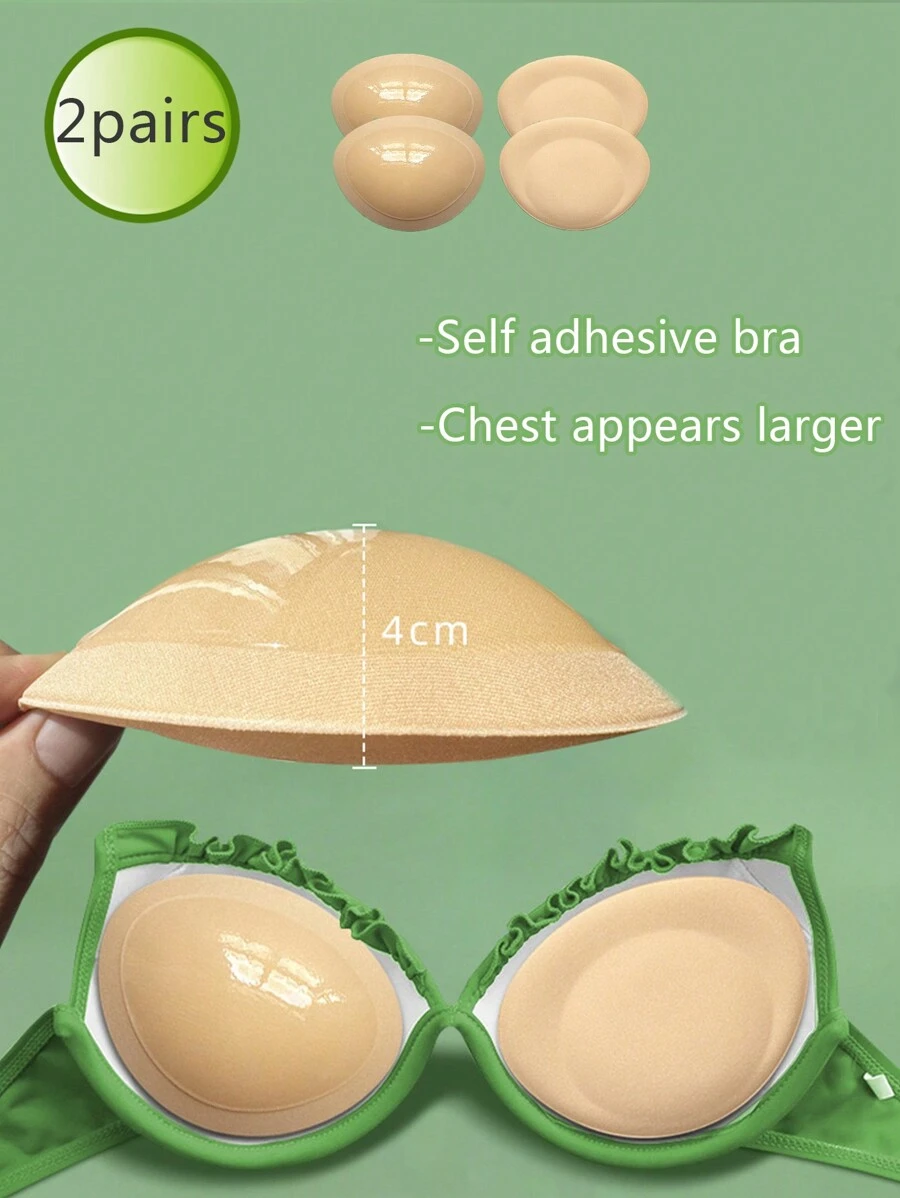 2pairs Thick Self-Adhesive Sponge Bra Pads For Push Up, Invisible, Enlargement Bikini Inserts - Apricot - View 1