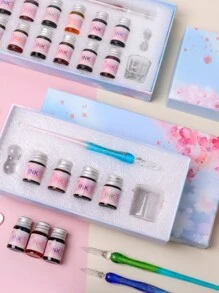 Neues Set für romantischen Glasfeder-Tintenstift, mehrteiliges Set in Geschenkbox, Farbverlauf Set, ideal für Geburtstagsgeschenke für Freunde und Klassenkameraden zum Schulanfang Saison