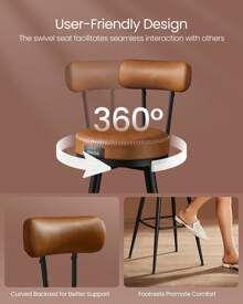 VASAGLE Bar Stools Set Of 2, Bar Height Swivel Bar Stools With Back, Synthetic Leather With Stitching, Mid-Century Modern, 30-Inch Tall, Kitchen Home Bar - màu nâu - Xem 7