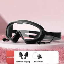 نظارات سباحة 4 قطع تحتوي على ملقط الأنف وسدادات الأذن، نظارات سباحة ضد الماء والضباب المقاومة، نوع سدادات الأذن العالمي لجميع الأجناس لمعدات الغوص والسباحة الاحترافية - نظارات السباحة - مشاهدة 4