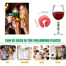 24 CPS Wine Glass Markers Silicone Drink Markers For Wine Glasses, Champagne Glasses, Cocktails, Martinis, Cheers Tastings, Parties, Christmas, And New Year Celebrations. These Practical Wine Glass Charms Are Made Of Glass Silicone And Are Perfect For Your Party. They Can Be Used As Gifts For Friends, Family, And Hosts. Decorate And Identify Your Wine Glasses, Bottles, Cups, And More,Christmas Gifts,Merry Christmas, For Outdoor, Camping - Multicolor - View 2