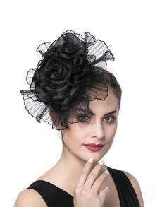 1 件迷人帽子药盒帽鸡尾酒茶会头饰带面纱适合女孩和女士 - 彩色 - 查看 2