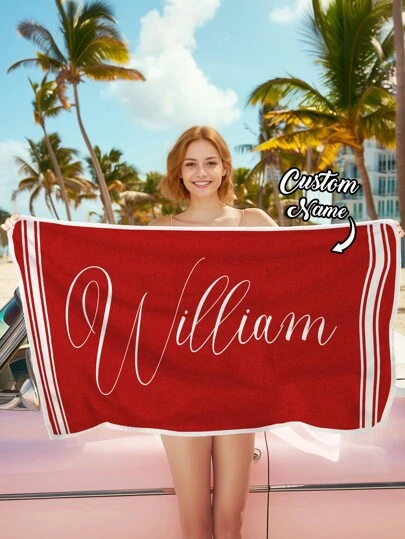 1 pieza Toalla de playa personalizada, toalla de playa con nombre personalizado, toalla minimalista, 70*140cm, 80*130cm, perfecta para playa al aire libre, viaje, natación, gimnasio, yoga, accesorio de playa, perfecto para hombres y mujeres, regalo de aniversario, regalo de cumpleaños, regalo para el día de la madre, regalo para el día del padre, regalo para mejor amigo/a, regalo para novia/novio