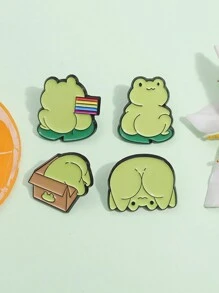 4入組可愛青蛙彩繪徽章設計彩虹旗胸針，動物珠寶禮物，適用於友人 - 綠色 - 查看 2