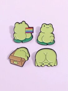 4入組可愛青蛙彩繪徽章設計彩虹旗胸針，動物珠寶禮物，適用於友人 - 綠色 - 查看 4