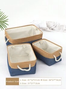 1pc Two Tone Storage Basket, Beige Polyester Desktop Organizer, For Home