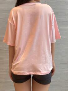 Big Shoulder Short SleevesT-Shirt Drop  Pure Colour Black Summer Relaxed Leisure
