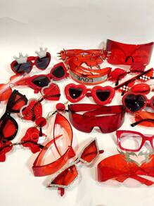 1 件红色 OOTD 多风格性感火焰红可选夏季可爱 Y2K 季节青睐经典颜色年轻女士时尚眼镜带心形水钻装饰万圣节圣诞节时尚基础秋冬女士服装商务休闲礼物 - 紅色 - 查看 8