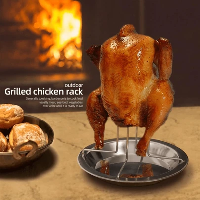 1PC Grilled Chicken Rack, Silver Stainless Steel Chicken Roaster Rack, Turkey Stand Holder For Kitchen