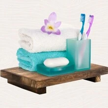 Organizador de encimera de baño, soporte de pedestal de madera, bandeja decorativa de estilo rústico, portajabón para decoración de cocina, hogar, baño, decoración de otoño, vuelta al colegio - Talla única - Ver 12