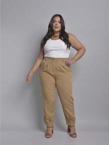 Plus Size Pants - 駝色 - 查看 2