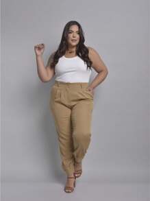 Plus Size Pants - 駝色 - 查看 3