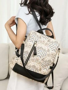 Anti-Theft Multifunction Colorblock Backpack Suitable For Daily Commuting, School Backpack