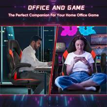 Sweetcrispy Big And Tall Office Desk Leather Gaming Computer Chair With Adjustable Swivel Task And Flip-Up Arms For Adults - 紅色 - 查看 5