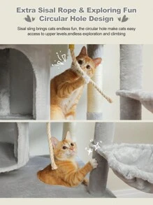 PAWZ Road 63.4'' Large Cat Tree, Multi-Level Cat Tower With 2 Luxury Cat Houses, 2 Cozy Viewing Platforms And Hammock In Gray - 灰色 - 查看 8