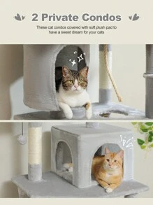 PAWZ Road 63.4'' Large Cat Tree, Multi-Level Cat Tower With 2 Luxury Cat Houses, 2 Cozy Viewing Platforms And Hammock In Gray - 灰色 - 查看 7