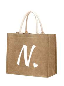 1 Stück Leinenblumen-Buchstaben-Herz-Handtasche, personalisierte Geschenktasche, große Kapazität leichte Shopper Tasche, Strandtasche, Kosmetiktasche, Outdoor-Campingtasche, geeignet für Hochzeiten, Geburtstage, Strände, Feiertage, perfektes Geschenk für Frauen, Mütter, Lehrer, Freunde, Brautjungfern, Großeinkaufstaschen, Studenten und Schulanfang, beste Weihnachtsgeschenke für Lehrer