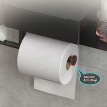 1入組帶儲物功能的衛生紙架，帶手機架的衛生紙架，大型4合1濕巾箱配有架子，適用於任何浴室，不銹鋼掛牆式收納架，防銹鋁廁紙架適用於浴室，廚房和房車 - 不銹鋼紙巾盒 - 查看 7