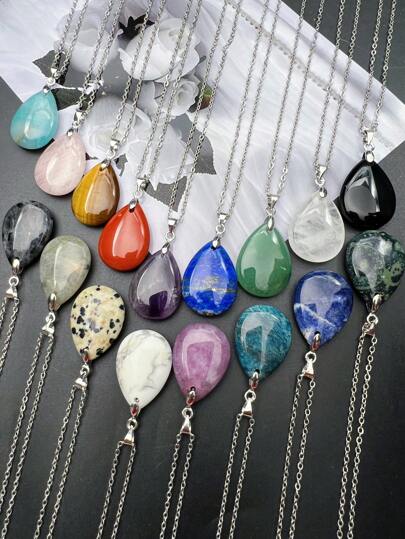1 pieza Colgante de Lágrima de Cristal Natural con Cadenas de Color Plateado, Colgantes de Gota de Piedras Preciosas y Rocas Energéticas de Lágrima para Mujeres y Niñas, Regalo de Joyería