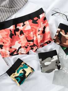 4pcs/Pack Men's Printed Camouflage Briefs, Elastic Breathable Boxer Shorts, Comfortable