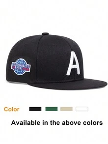 1 件裝中性兒童戶外可調式嘻哈帽,搭配地球刺繡和字母細節,適合春秋旅行 - 彩色 - 查看 1