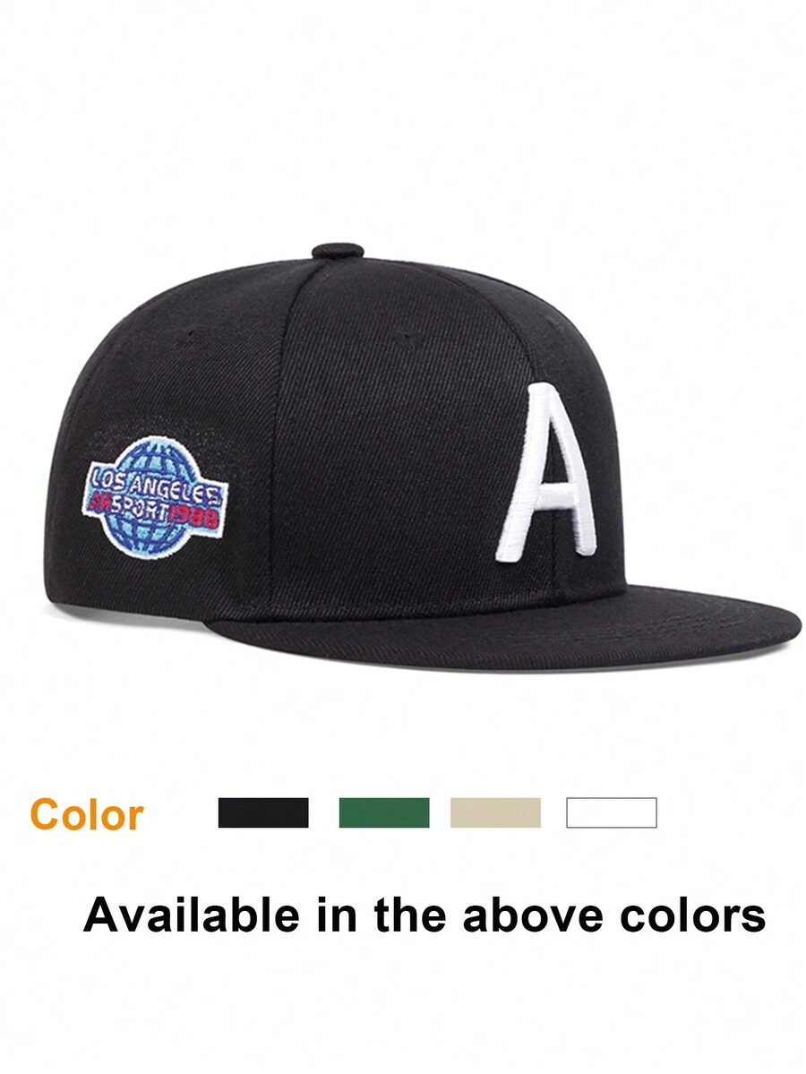 1 件裝中性兒童戶外可調式嘻哈帽,搭配地球刺繡和字母細節,適合春秋旅行 - 彩色 - 查看 1