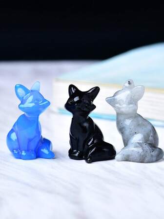 3.5cm/1.38in Natural Crystal Carved Fox Figurine, Healing Stone Gift For Home Decor, Holiday Gift, Meditation Ornament