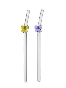 2pcs Colorful Butterfly Shaped Heat-Resistant Glass Straws, Bent Reusable Straws For Girls To Avoid Hot Drinks And Stains, Perfect For Bubble Tea, Juices, And Milk,Kitchen,Christmas Gift