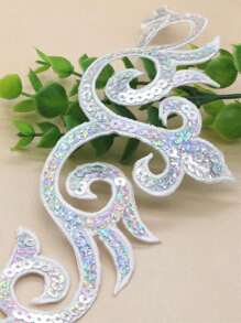 2入組閃光亮片刺繡帶背膠裝飾，熱熔膠衣物/派對裙/包/帽配件 - 白色 - 查看 10