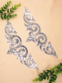 2入組閃光亮片刺繡帶背膠裝飾，熱熔膠衣物/派對裙/包/帽配件 - 白色 - 查看 6