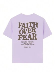 夏季休闲印花圆领短袖T恤，专为女孩和儿童设计——为追求时尚潮流的时尚达人提供独具特色的T恤！女童服装，女童图案T恤，夏季上衣，女童服饰，“信念战胜恐惧” - 紫色 - 查看 3