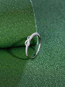 1枚真正的925純銀無限符號微鋪鑽石婚戒,宴會、新娘派對、女性精細珠寶禮物 - 白色 - 查看 5