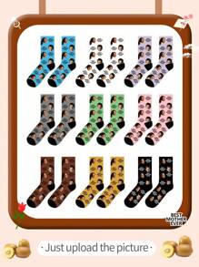 1pair Personalized Custom Text 'Face' Women's Mid-Calf Socks With 'Best Mother Ever' Photo And Custom Text Funny Socks, Interesting Custom Image Couple Knee-Length Socks, Suitable For Father's Day, Birthday Gifts And Other Occasions,Dawg,Colorful,Cute,Adorable,Contracted,Funny,Custom,Unique,Customized,Personalized,Ideal Gifts For Him,Ideal Gifts For Her,Boyfriend,Girlfriend,Family,Friends,Grandparents,Her