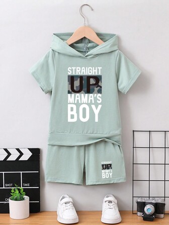 2 pièces Tenues d'été pour jeune garçon, ensemble short de sport casual et haut à capuche à manches courtes pour jeune garçon, vêtements d'été