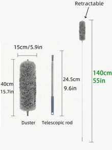 2入組不鏽鋼桿可伸縮掃把，附110英寸特長桿、可彎曲頭和長柄掃把，適用於清潔天花板風扇、高天花板、百葉窗、家具和汽車 - 灰色 - 查看 9