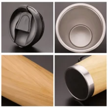 Bamboo Shell Double-Layer Stainless Steel Liner  With Straw And Leak-Proof Lid… - Yellow - View 3