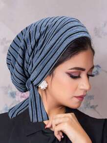 1 pièce Turban musulman avec longue queue et motif de vague de bandeau, bonnet de chimiothérapie pour femmes