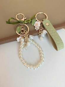 1pc Green Ribbon Lily Clothing Accessory Pendant Keychain Bag Charm Women's Gift - Multicolor - View 5