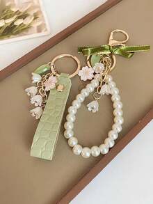1pc Green Ribbon Lily Clothing Accessory Pendant Keychain Bag Charm Women's Gift - Multicolor - View 1