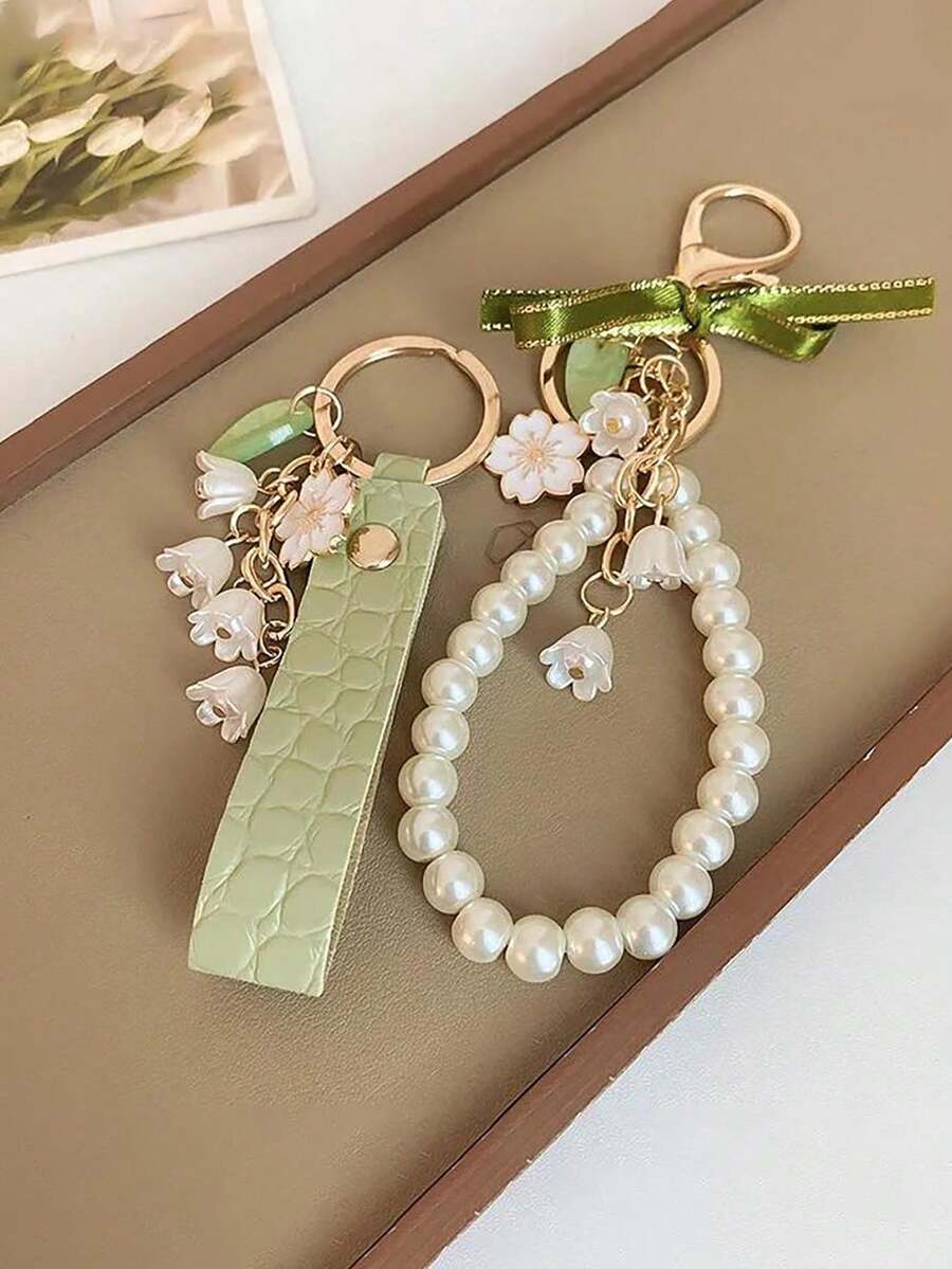 1pc Green Ribbon Lily Clothing Accessory Pendant Keychain Bag Charm Women's Gift - Multicolor - View 1