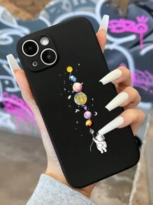 1 Ốp Điện Thoại Màu Đen Có Độ Chính Xác Cao In Hình Phi Hành Gia Hoạt Hình Dễ Thương, Hành Tinh & Mặt Trăng Tương Thích Với IPhone 11/12/13/14/15 Pro Max/Samsung - Nhiều màu - Xem 1