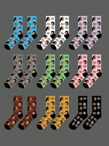 1pair Personalized Men's Mid-Calf Socks With Customized Text , Best Mother Ever Photo-Printed Personalized Funny Socks, Custom Couple's Long Socks With Interesting Images. Perfect For Father's Day, Birthday Gifts And Other Occasions., Fall,Gymboy